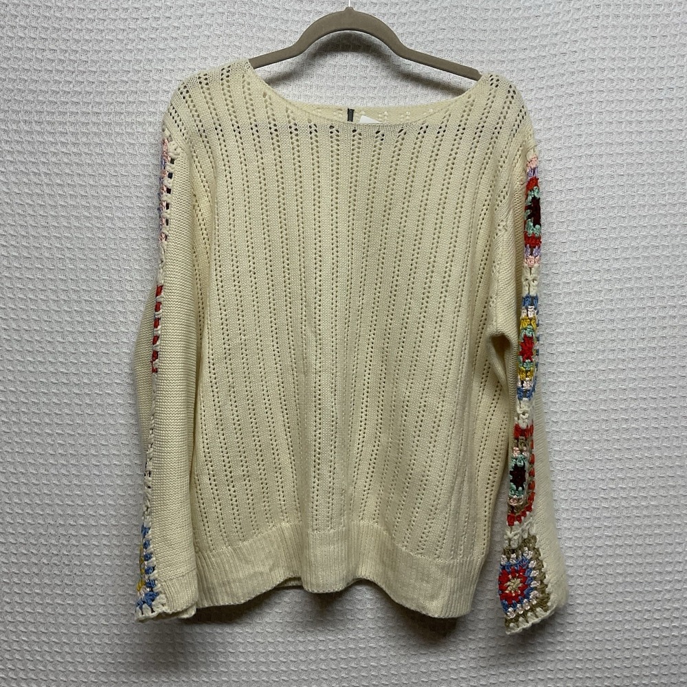 Anthropologie Sweater XL Granny Square Crochet Cottage Core Peasant Bohemian - Picture 2 of 9